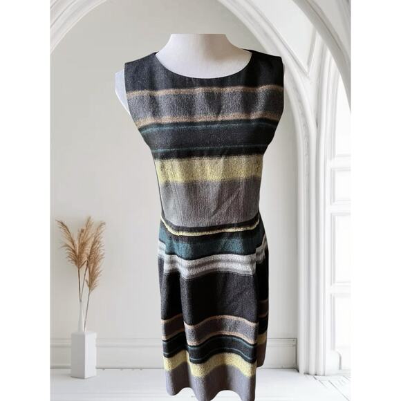 Hugo Boss US 4 S Dicoris Sleeveless Stripe Wool Knee Length Green Gray Dress - Picture 7 of 14